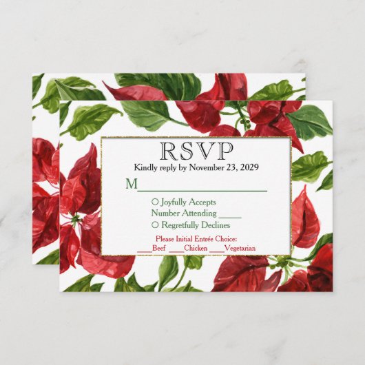 Poinsettia Holiday UAWG Wedding Response mit Mahlz RSVP Karte (Vorne/Hinten)