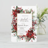 Poinsettia Holiday Winter Brautparty Einladung (Stehend Vorderseite)