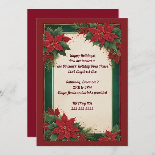 Poinsettia Holidays Weihnachts-Party Einladung (Vorne/Hinten)