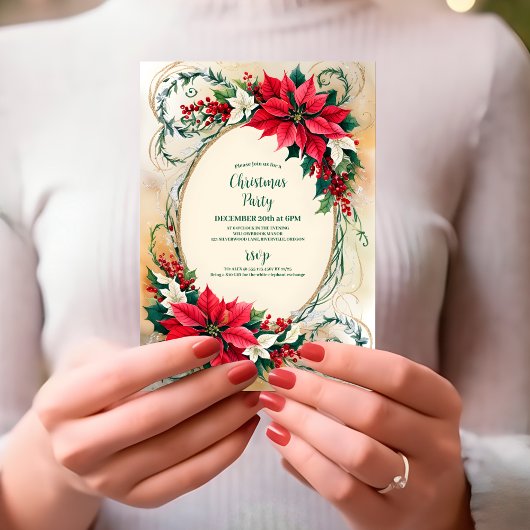Poinsettia Holly Berries Blumenweihnachtsgebäck Pa Einladung