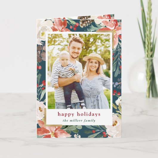 Poinsettia Holly Berries Foto Weihnachten (Vorderseite)