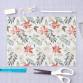 Poinsettia Holly Berry Ivory Floral Holiday Season Seidenpapier (Handwerk)