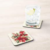 Poinsettia Holly Berry Red White Blumen Christmas Getränkeuntersetzer (Rechte Seite)