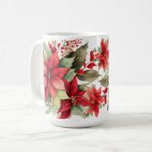Poinsettia Holly Berry Red White Blumen Christmas Kaffeetasse (Vorderseite Links)