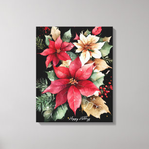 Poinsettia Holly Berry Red White Blumen Christmas Leinwanddruck