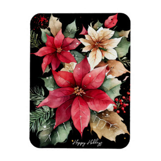 Poinsettia Holly Berry Red White Blumen Christmas Magnet