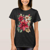 Poinsettia Holly Berry Red White Blumen Christmas T-Shirt (Vorderseite)