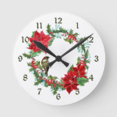 Poinsettia Holly Berry Weihnachtsmann Runde Wanduhr (Vorderseite)