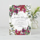 Poinsettia Holly Brautparty Brunch Einladung (Stehend Vorderseite)