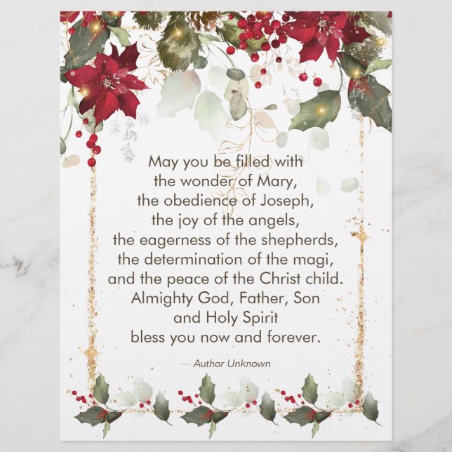 Poinsettia Holly Christmas Prayer Letterhead Briefbogen (Vorderseite)