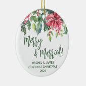 Poinsettia & Holly Erste Weihnachtsfeier Merry & V Keramik Ornament (Rechts)