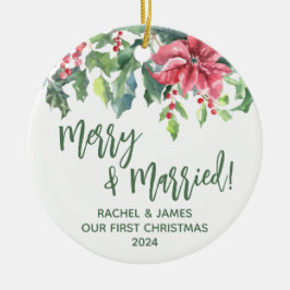 Poinsettia & Holly Erste Weihnachtsfeier Merry & V Keramik Ornament