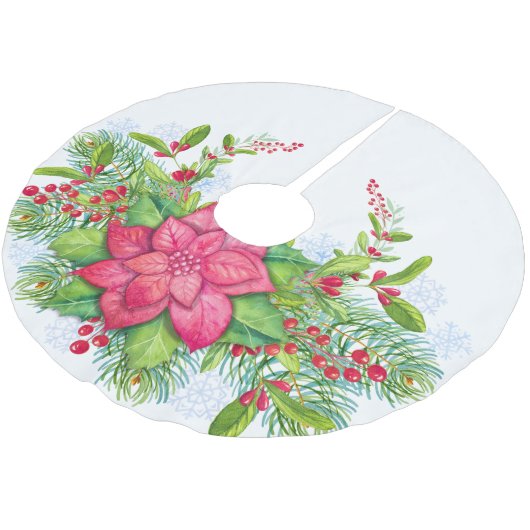 Poinsettia Holly Evergreen Weihnachten Weihnachten Polyester Weihnachtsbaumdecke (Schrägansicht)