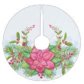 Poinsettia Holly Evergreen Weihnachten Weihnachten Polyester Weihnachtsbaumdecke (Vorderseite)
