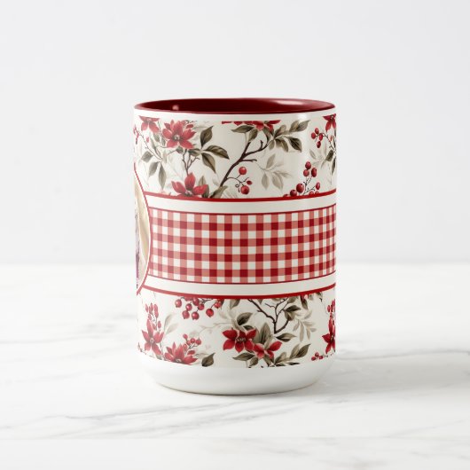 Poinsettia Holly Gingham Border Tasse (Mittel)