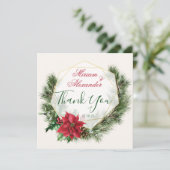 Poinsettia Holly Pine Christmas Dankeskarte (Stehend Vorderseite)