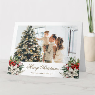 Poinsettia Holly Red Berries Foto Weihnachtskarte Karte