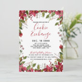 POINSETTIA + HOLLY Watercolor Cookie Exchange Einladung (Stehend Vorderseite)