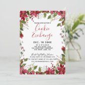 POINSETTIA + HOLLY Watercolor Cookie Exchange Einladung (Stehend Vorderseite)