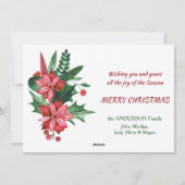 Poinsettia Holly Weihnachtskranz Fotovorlage Feiertagskarte (Rückseite)