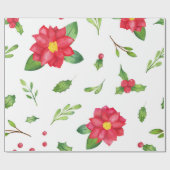 Poinsettia & Holly Weihnachtswrapping Paper Geschenkpapier (Flach)