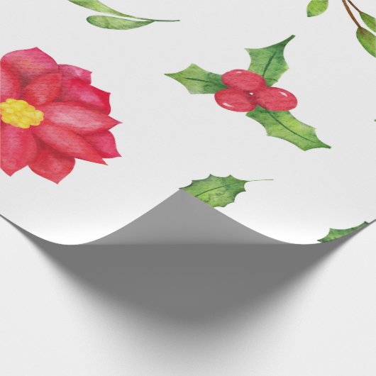 Poinsettia & Holly Weihnachtswrapping Paper Geschenkpapier (Ecke)
