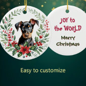 Poinsettia Holly Wreath Doberman Pinscher Puppy Keramik Ornament