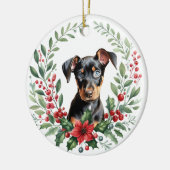 Poinsettia Holly Wreath Doberman Pinscher Puppy Keramik Ornament (Links)