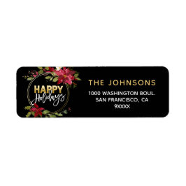 Poinsettia Holly Wreath Red Gold Happy Holidays