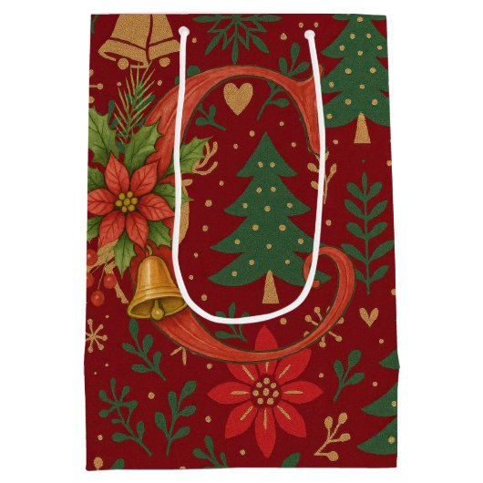 Poinsettia, Initial C Letter White Medium Gift Med Mittlere Geschenktüte (Rückseite)