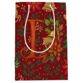 Poinsettia, Initial D Letter Reindeer Mittlere Geschenktüte (Vorderseite)