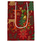 Poinsettia, Initial D Letter Reindeer Mittlere Geschenktüte (Rückseite)