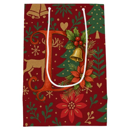 Poinsettia, Initial D Letter Reindeer Mittlere Geschenktüte (Rückseite)