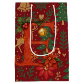 Poinsettia, Initial E Letter White Medium Gift Mittlere Geschenktüte (Rückseite)