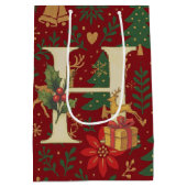 Poinsettia, Initial H Letter White Medium Gift Med Mittlere Geschenktüte (Rückseite)