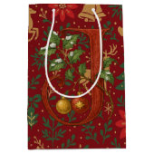 Poinsettia, Initial J Letter Reindeer Medium Gift Mittlere Geschenktüte (Vorderseite)