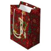 Poinsettia, Initial J Letter White Medium Gift Med Mittlere Geschenktüte (Vorderseite Schrägansicht)