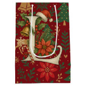 Poinsettia, Initial L Letter Reindeer Medium Gift Mittlere Geschenktüte (Rückseite)