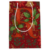 Poinsettia, Initial R Letter Reindeer Medium Gift Mittlere Geschenktüte (Vorderseite)