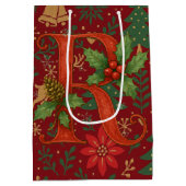 Poinsettia, Initial R Letter Reindeer Medium Gift Mittlere Geschenktüte (Rückseite)