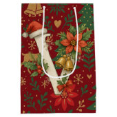 Poinsettia, Initial V Letter Reindeer Medium Gift  Mittlere Geschenktüte (Rückseite)