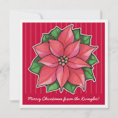 Poinsettia Joy red Stripes Weihnachten Einladung (Rückseite)