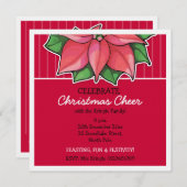 Poinsettia Joy red Stripes Weihnachten Einladung (Vorne/Hinten)