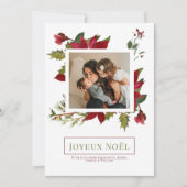 Poinsettia Joyeux Noël Elegante Weihnachtskarte Einladung (Vorderseite)