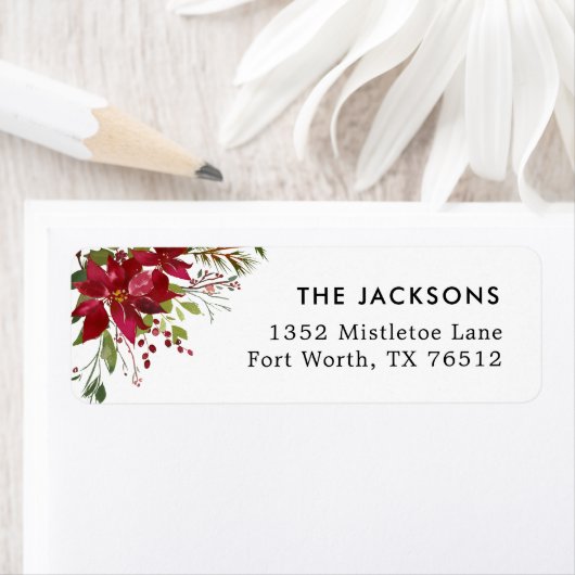 Poinsettia Joyful Holiday Return Address Label (Insitu)