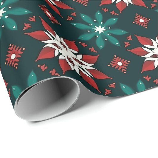 Poinsettia Kaleidoscope Geometric Xmas Festivals Geschenkpapier (Rolleneckpunkt)