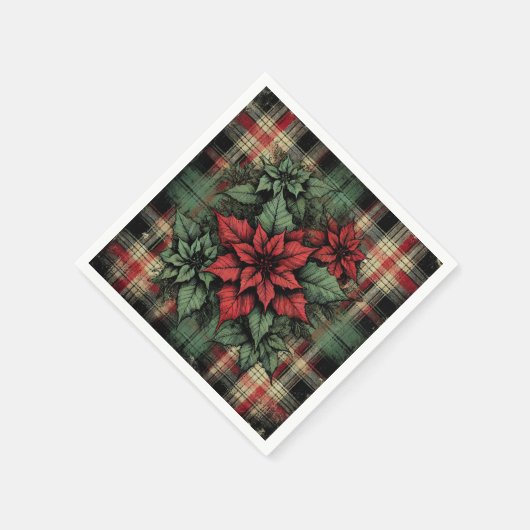 Poinsettia Kariertes Fabric Grunge Art Decoul Serviette (Ecke)