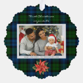 Poinsettia Kariertes Foto Weihnachten Tartan Ornament Karte (Rückseite)