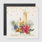 Poinsettia, Kerzen, Kiefer WeihnachtsMagnetkarte Magnetkarte (Vorne/Hinten)