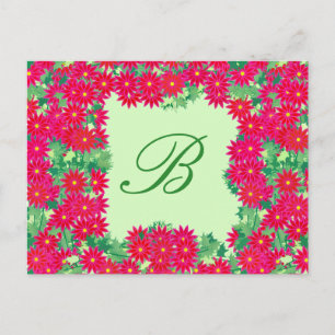 Poinsettia Kranz mit Monogramm, Rot und Grün Postkarte